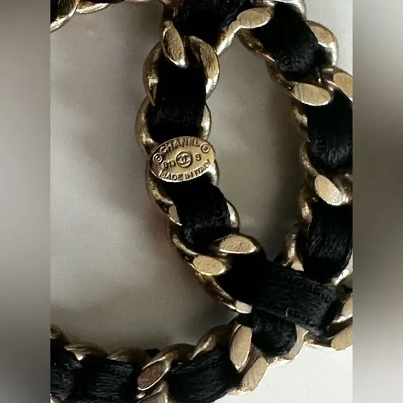 Chanel Vintage Black Gold Chain Dangle Jumbo Earrings Rare Limited Edition - Picture 5 of 14